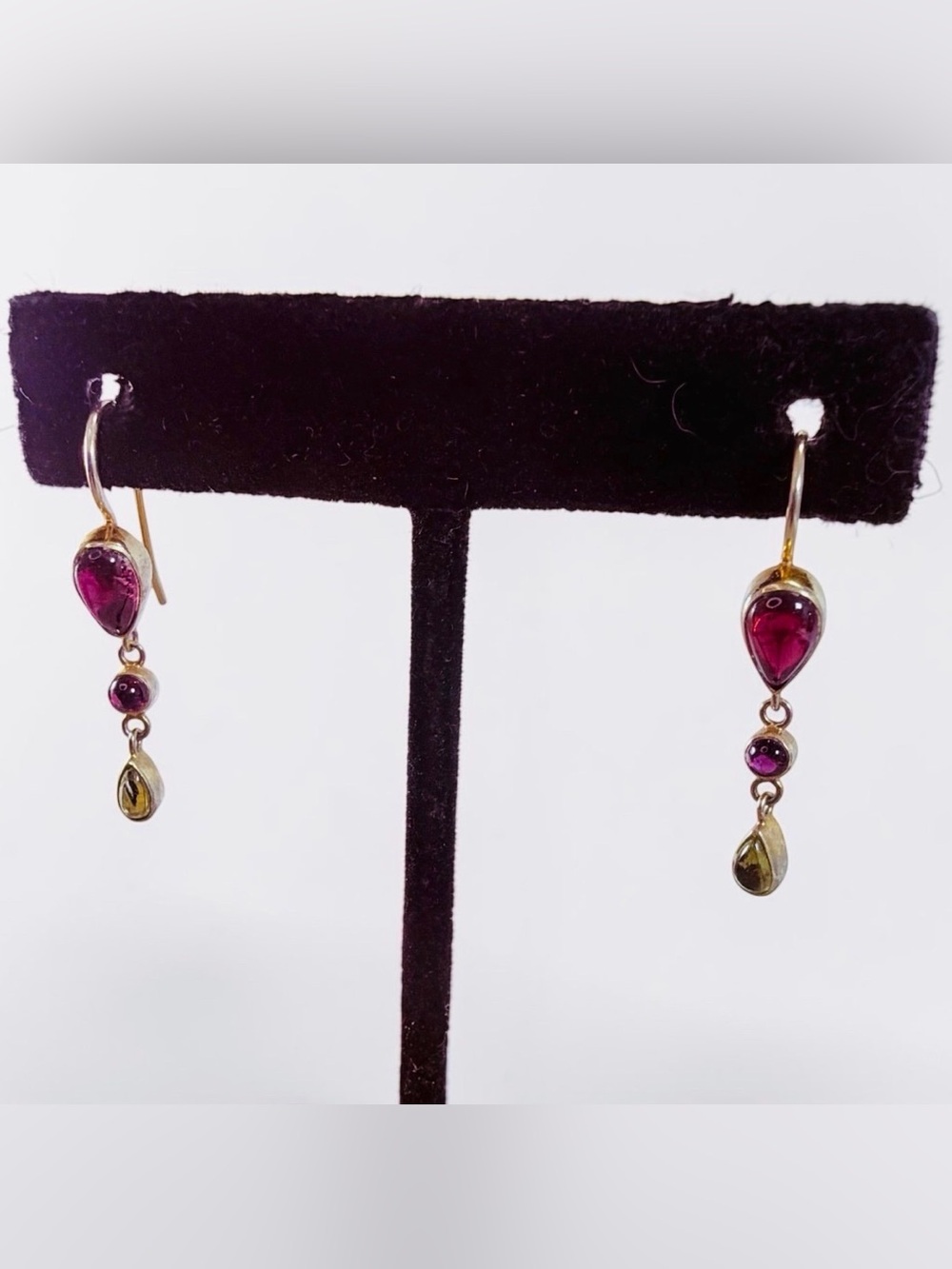 Silpada Sterling Silver 925 Pink Tourmaline Peridot Dangle Drop Earrings Gold